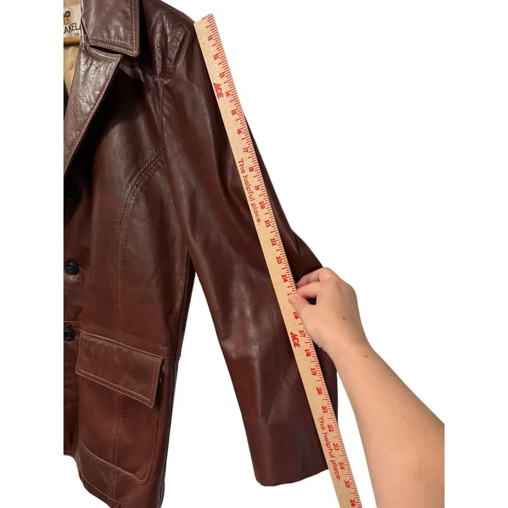 Huckberry Vintage M Wide Lapel Leather Jacket $499 70s Disco Coat Retro Brown 40